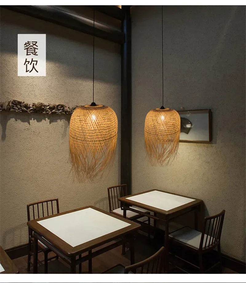 Lustre Bambou Créatif Style Loft - Suspension LED Asiatique Artisanal