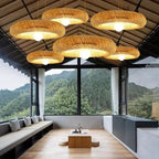 Suspension Bambou Tissé Main Rotin Naturel - Lustre LED 40 à 100cm
