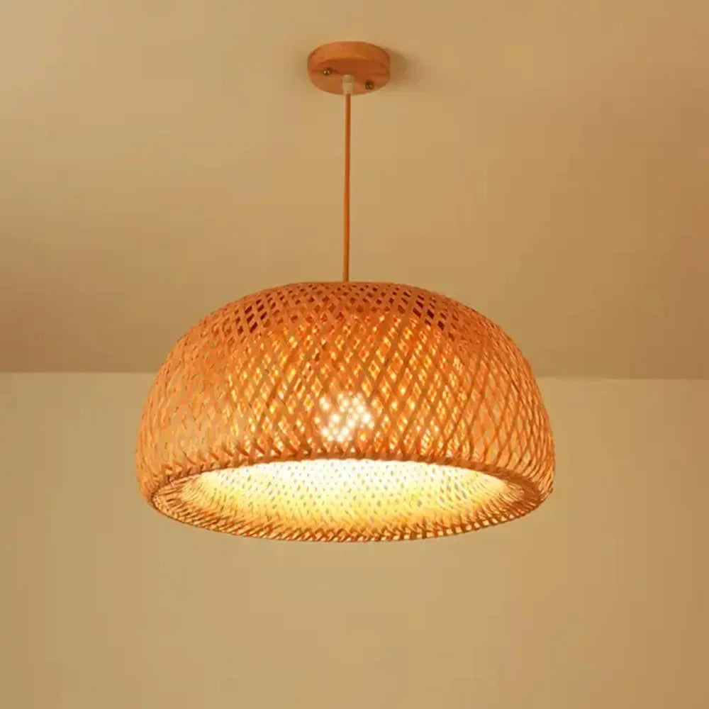 Suspension Osier Rotin Fait Main - Lustre Bohème Naturel LED