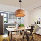 Suspension Bambou Tricotée Main 26cm - Lustre Artisanal Naturel LED