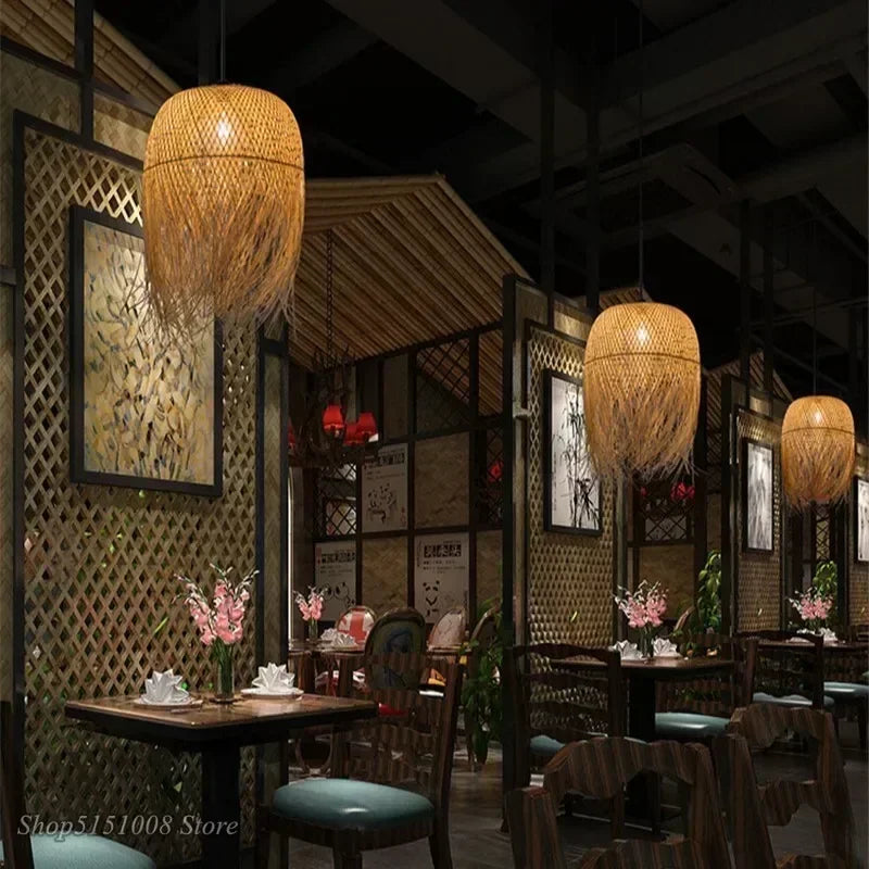Lustre Bambou Créatif Style Loft - Suspension LED Asiatique Artisanal