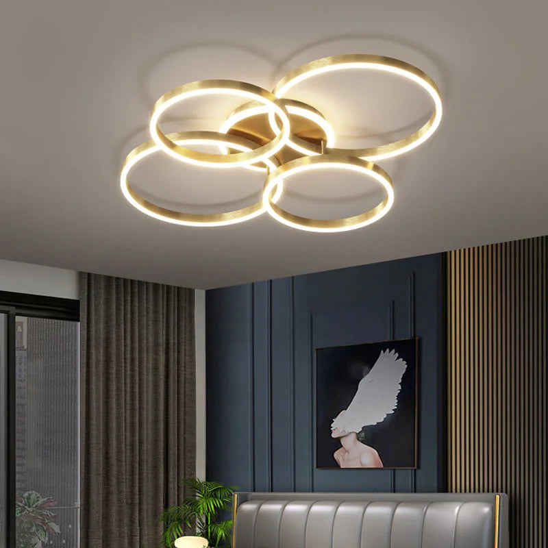Lustre Chambre Adulte — Doré 5 anneaux