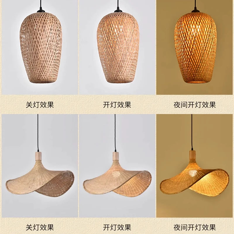 Suspension Bambou Osier Rotin - Lustre Plafond Moderne LED