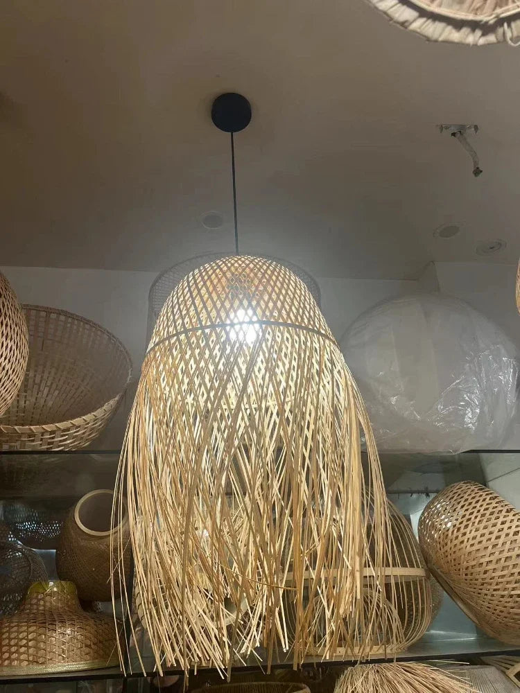 Lustre Bambou Créatif Style Loft - Suspension LED Asiatique Artisanal
