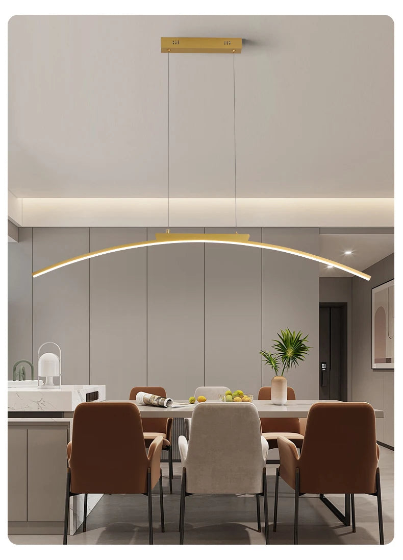 Lustre Arc LED Contemporain Dimmable — Cuisine et Restaurant — Design Épuré