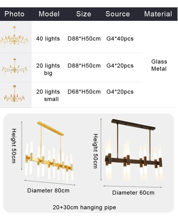 Lustre Cuisine Moderne — L doré 16 ampoules