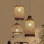 Suspension Bambou Rotin Rétro Japonais - Lustre Artisanal Tressé LED