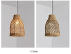 Suspension Bambou Rotin Rétro Japonais - Lustre Artisanal Tressé LED