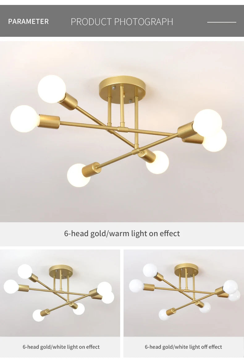 Lustre Industriel Design — Fer Forgé 6 Têtes — Salon et Salle à Manger LED