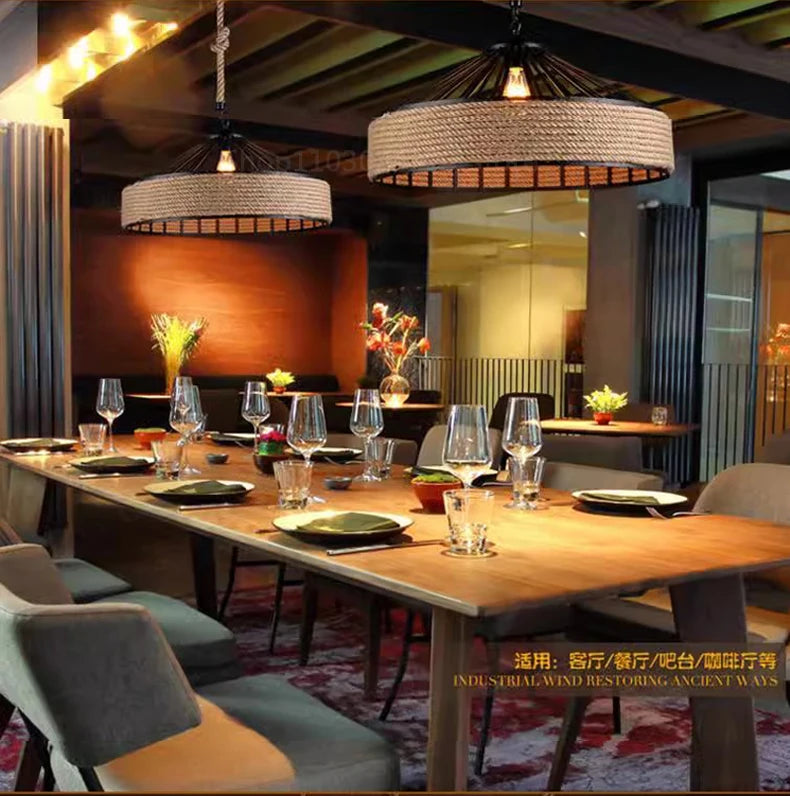 Suspension Chanvre Corde Design Industriel — Vintage Rétro — Salle à Manger