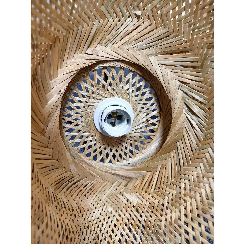 Lustre Rotin Tressé Main Vintage 40/60/80cm - Suspension Rustique LED