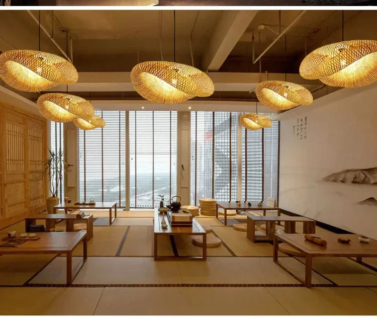 Lustre Bambou Tressé Artisanal Vintage LED - Suspension Naturelle