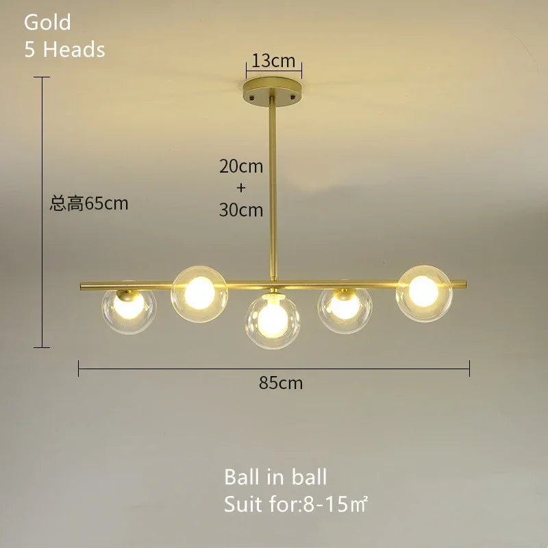 Lustre Blanc Moderne — Verre — 5 G Boule dans boule