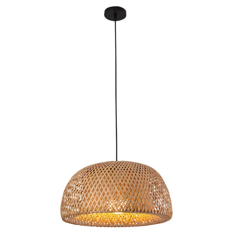 Suspension Bambou Tricotée Main 26cm - Lustre Artisanal Naturel LED