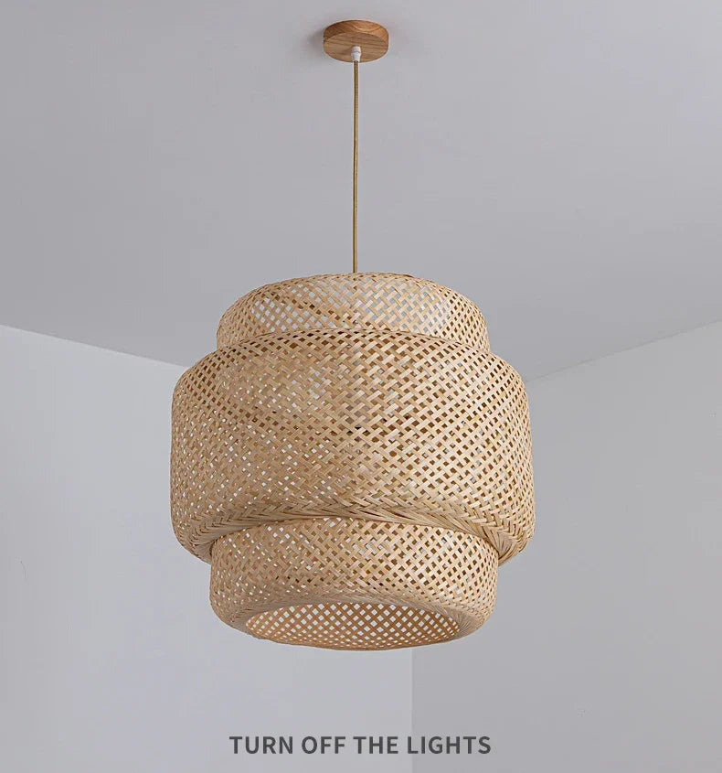 Suspension Bambou Moderne 30/40/50cm - Lustre LED Design Naturel