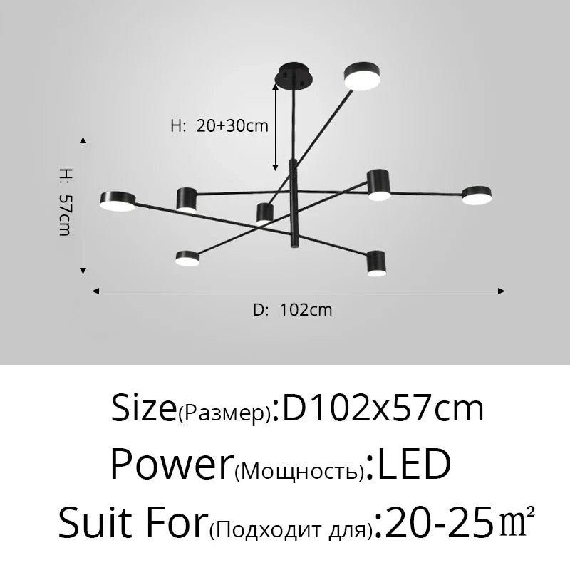 Lustre Chambre Ado — Noir — Doré M 6 ampoules 140cm