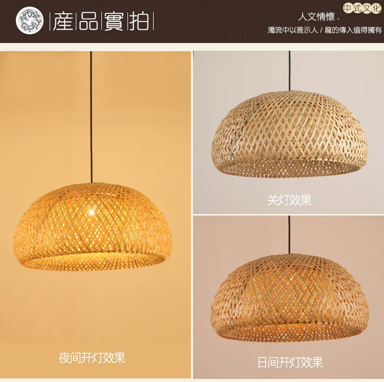 Suspension Bambou Tricotée à la Main | Lustre 26cm Naturel | Luminaire Artisanal Cosy