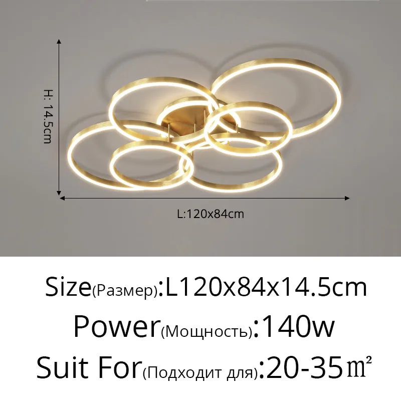 Lustre Chambre Adulte — Doré 3 anneaux