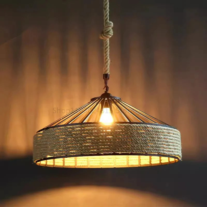 Suspension Chanvre Corde Design Industriel — Vintage Rétro — Salle à Manger