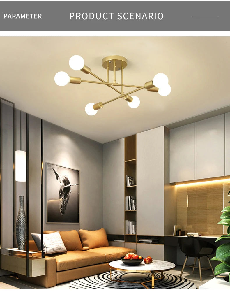 Lustre Industriel Design — Fer Forgé 6 Têtes — Salon et Salle à Manger LED