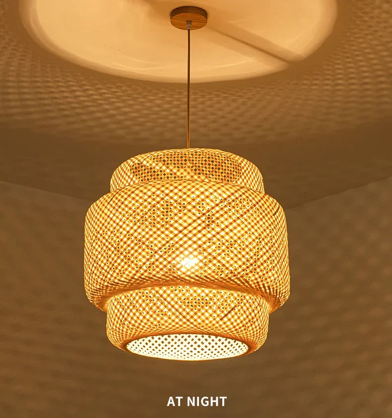 Suspension Bambou Moderne 30/40/50cm - Lustre LED Design Naturel