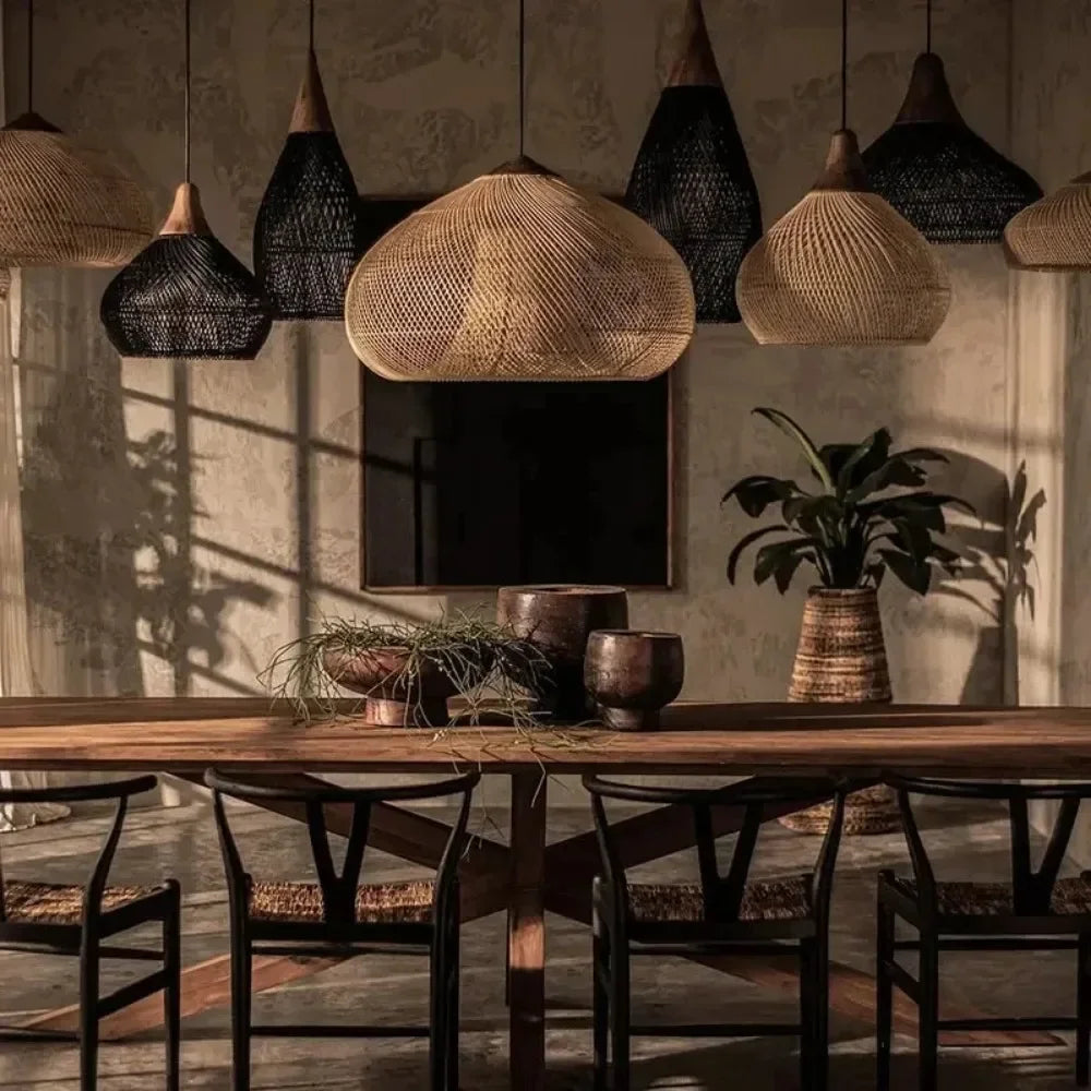 Suspension Rotin Wabi Sabi 40/50/60cm - Lustre LED Style Japonais