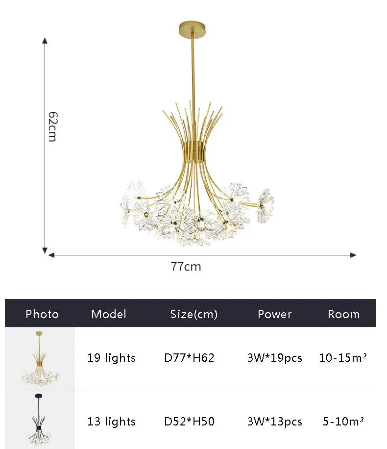 Lustre Cristal Ancien — 13 ampoules doré