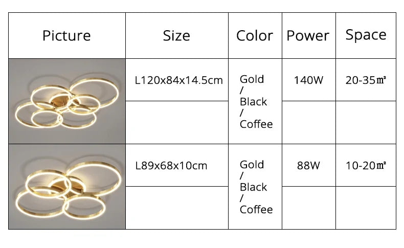 Lustre Chambre Adulte — Doré 5 anneaux