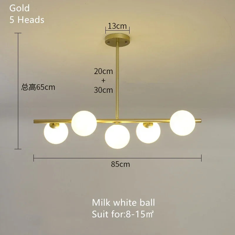 Lustre Blanc Moderne — Verre — 6 G Boule dans boule
