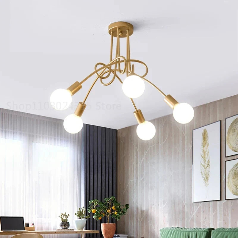 Lustre Chambre Adulte Doré — LED — Noir 5 ampoules