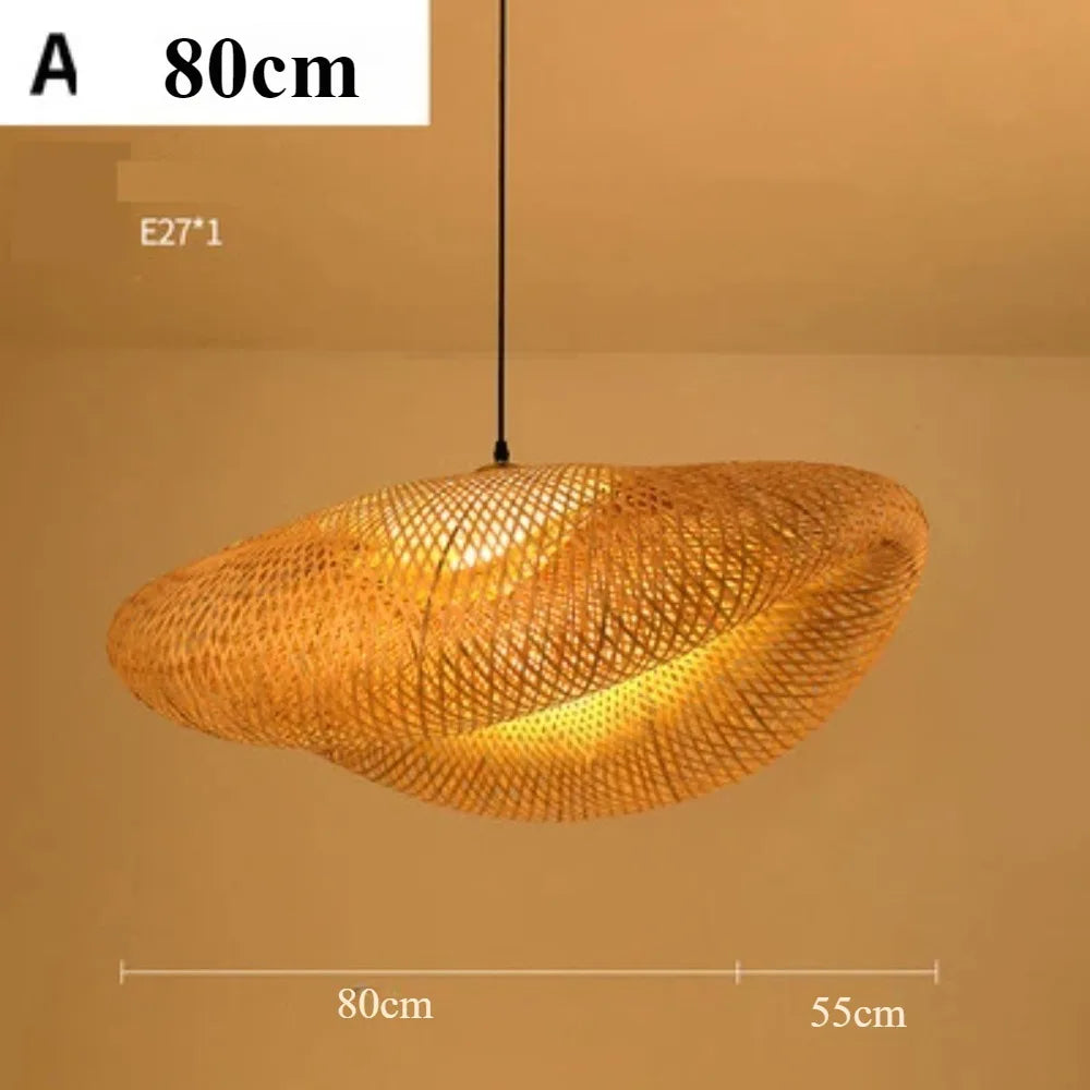 Lustre Rotin Tressé Main Vintage 40/60/80cm - Suspension Rustique LED