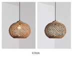 Suspension Bambou Rotin Rétro Japonais - Lustre Artisanal Tressé LED