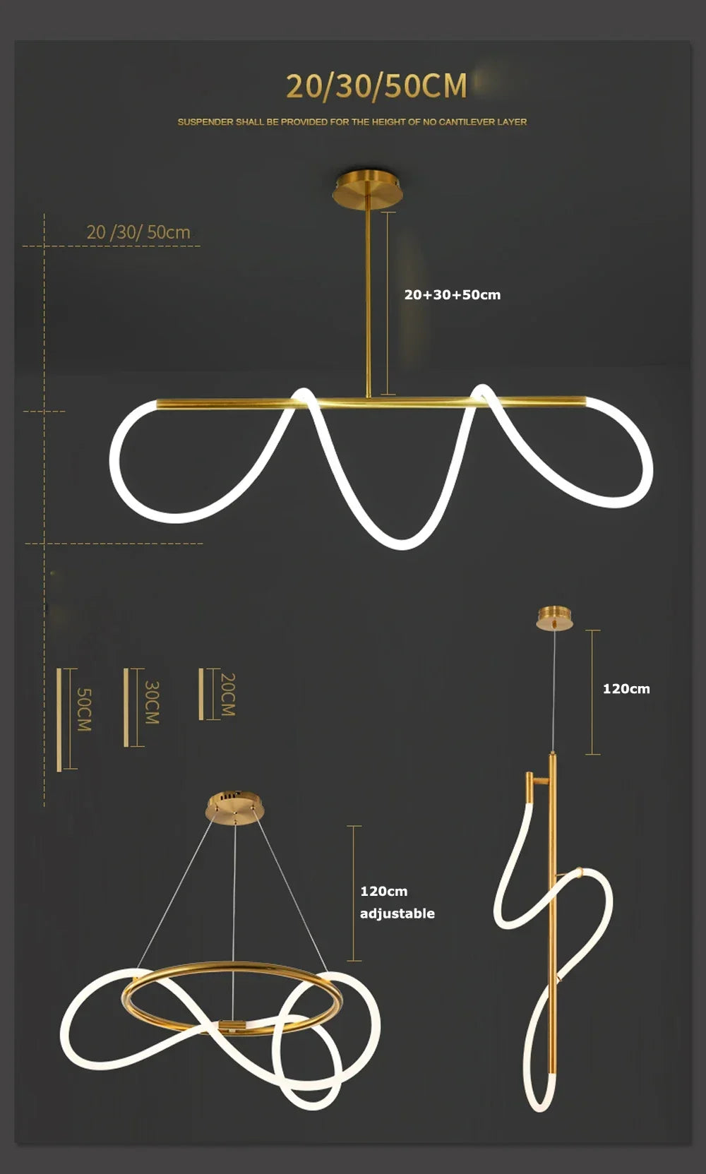 Lustre Cuisine Industriel — Nordique — Doré 150 cm A