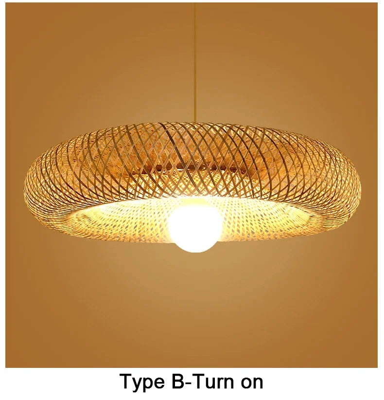 Suspension Bambou Tissé Main Rotin Naturel - Lustre LED 40 à 100cm