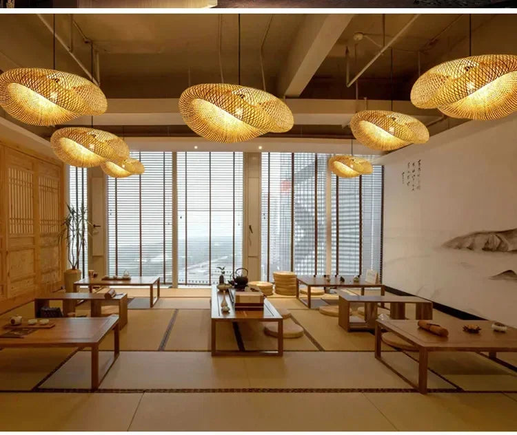 Suspension Rotin Tressé Fait Main 40/60/80/100cm - Lustre Bambou LED