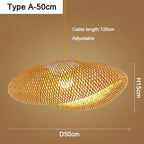Suspension Bambou Tissé Main Rotin Naturel - Lustre LED 40 à 100cm