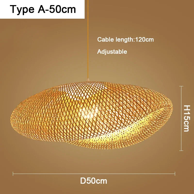 Suspension Bambou Tressée à la Main | Lustre Rotin Naturel 40/50/60/80/100cm | Luminaire Boho