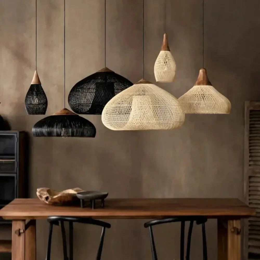 Suspension Rotin Wabi Sabi 40/50/60cm - Lustre LED Style Japonais