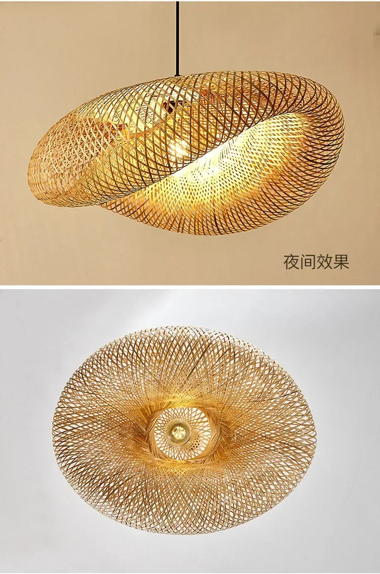 Suspension Rotin Tressé Fait Main 40/60/80/100cm - Lustre Bambou LED