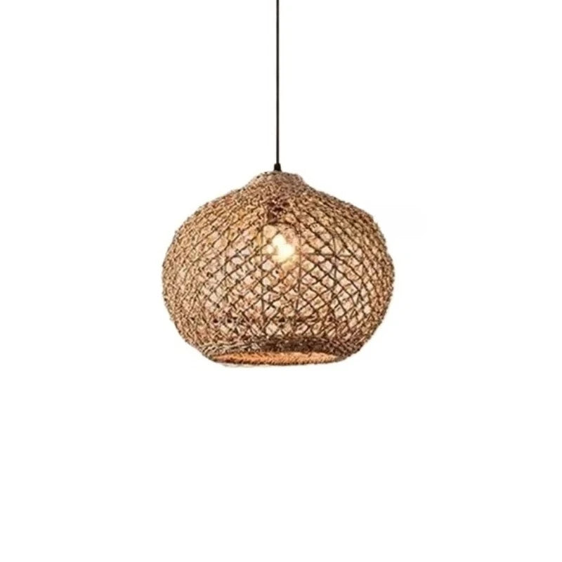 Suspension Bambou Rotin Rétro Japonais - Lustre Artisanal Tressé LED