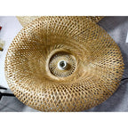 Lustre Rotin Tressé Main Vintage 40/60/80cm - Suspension Rustique LED