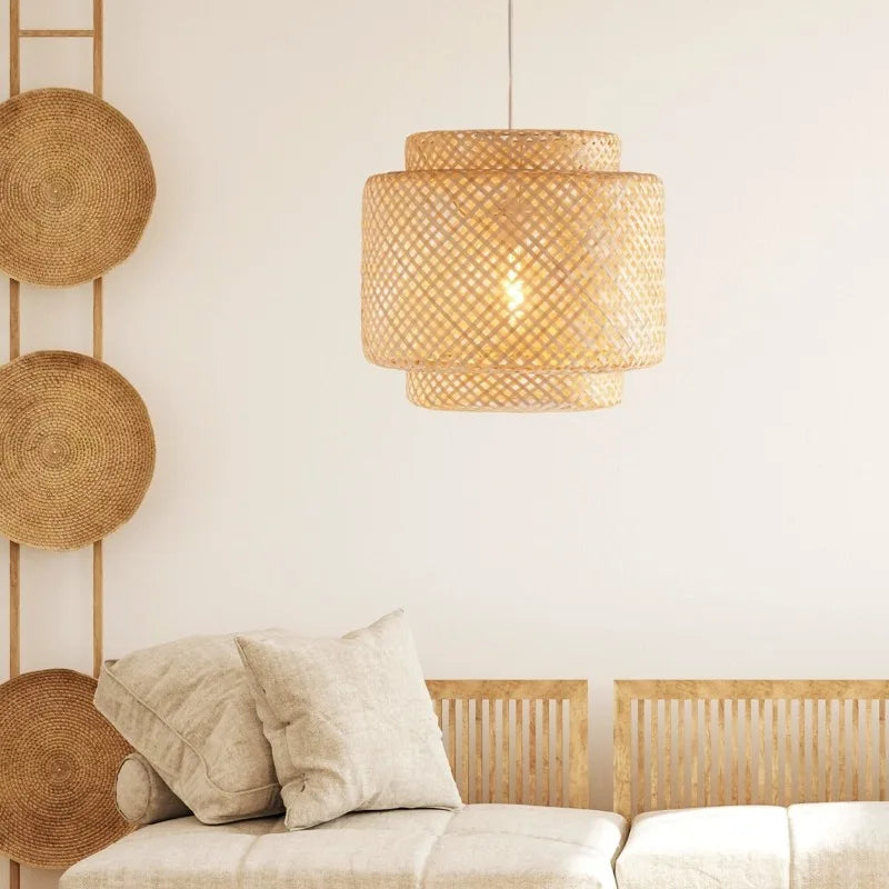 Suspension Bambou Moderne 30/40/50cm - Lustre LED Design Naturel