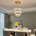 Lustre Cristal Français Luxe - Suspension Dorée Chromée 40cm LED