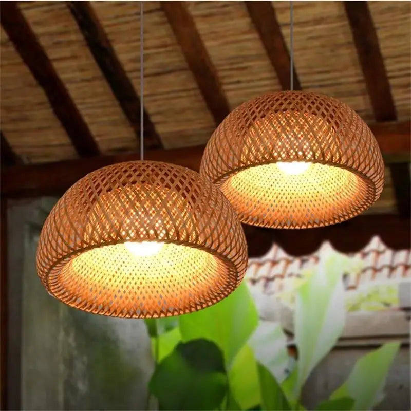 Suspension Bambou Tricotée à la Main | Lustre 26cm Naturel | Luminaire Artisanal Cosy