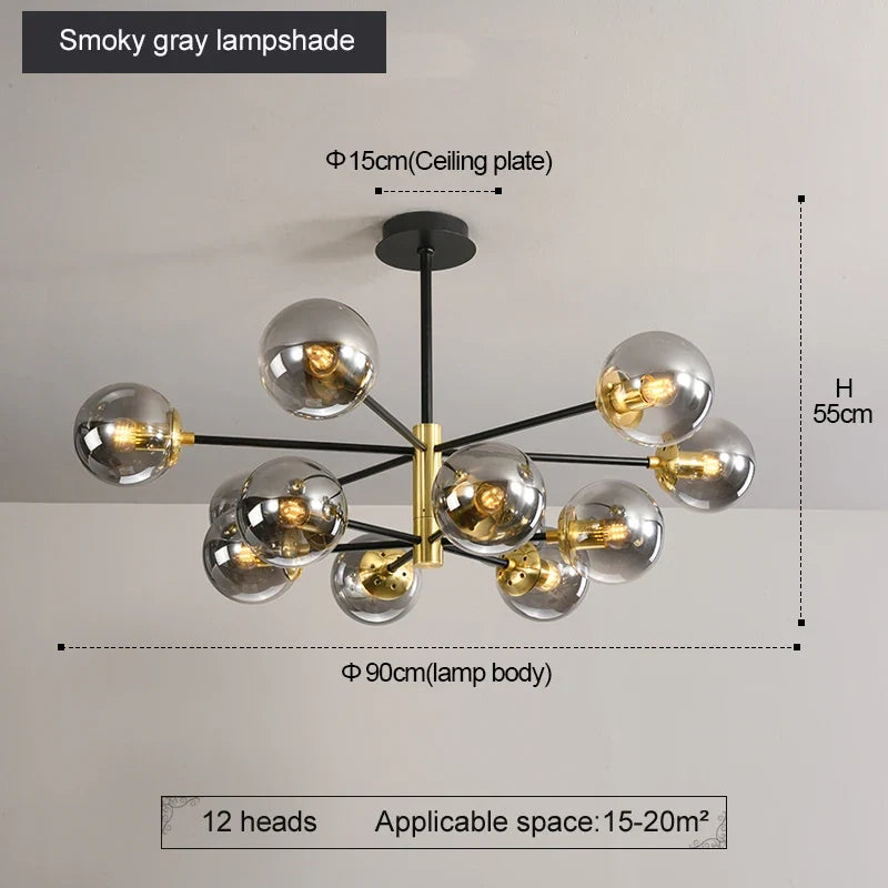 Lustre Boule Verre Design — Gris Fumé 5 ampoules