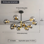 Lustre Boule Verre Design — Gris Fumé 5 ampoules