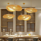 Suspension Bambou Tissé Main Rotin Naturel - Lustre LED 40 à 100cm