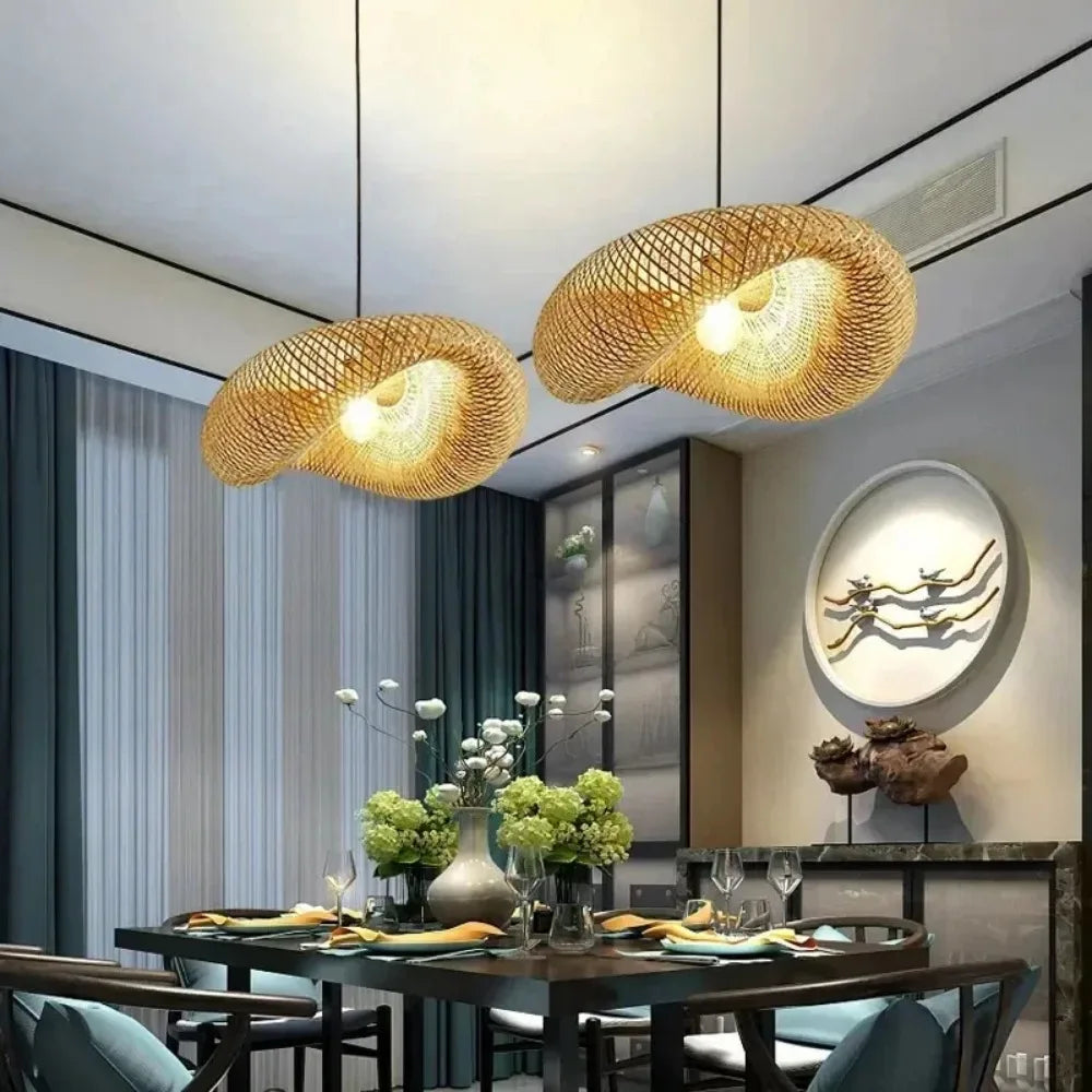 Lustre Bambou Tressé Artisanal LED — Design Vintage Naturel — 40 à 80cm