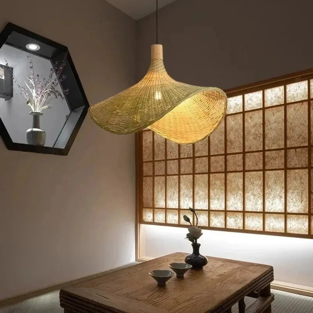 Suspension Rotin Japonaise Wabi Sabi 30cm - Lustre LED Naturel