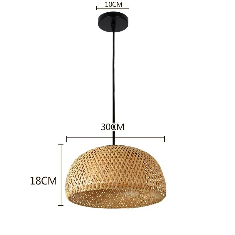 Suspension Osier Rotin Fait Main - Lustre Bohème Naturel LED